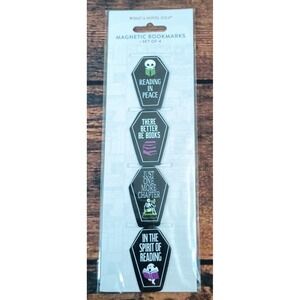 What a Novel Idea Magnetic Bookmarks Set of 4 Coffin Spooky Gothic Halloween NEW
